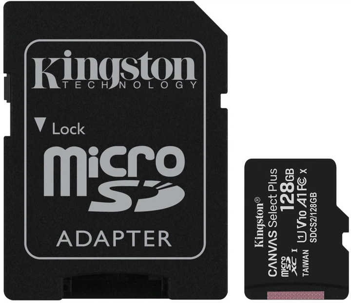 Карта пам'яті microSDXC, 128Gb, Kingston Canvas Select Plus, SD адаптер (SDCS2/128GB)