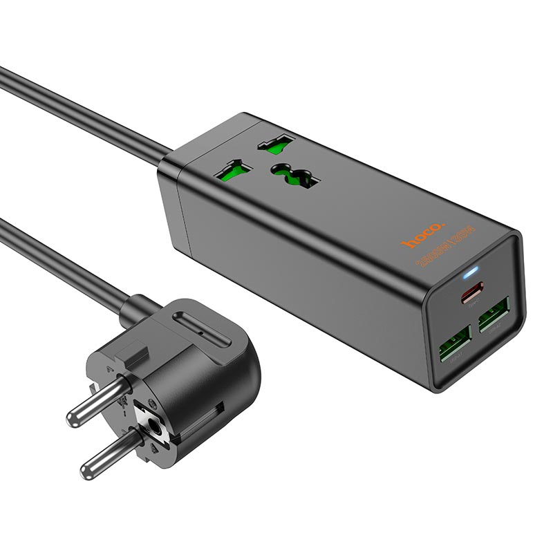 Мережевий подовжувач Hoco AC9A |2USB/Type-C, PD/QC, 30W/10A| Чорний