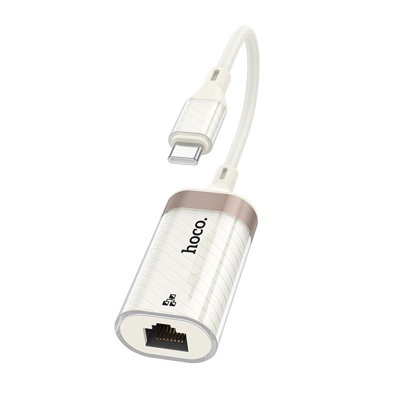Адаптер перехідник HOCO UA41B Type-C Ethernet |0.145м, 100Mbps| white-gold
