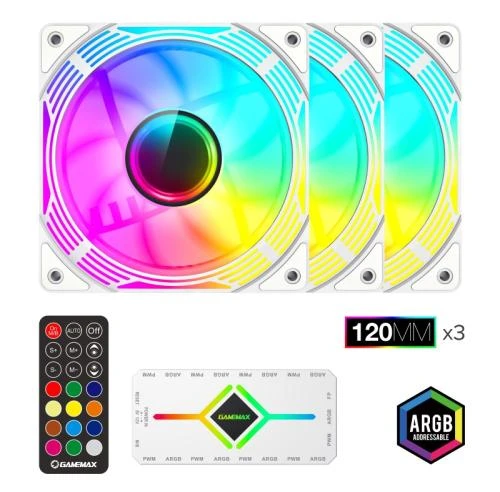 Вентилятор 120 мм, GameMax KF300, White, 3 шт, HUB, пульт ДК (KF300 WH)