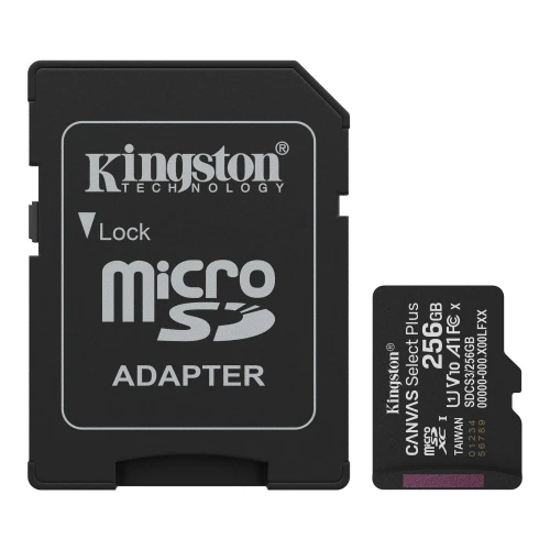 Карта пам'яті microSDXC, 256Gb, Kingston Canvas Select Plus, SD адаптер (SDCS3/256GB)