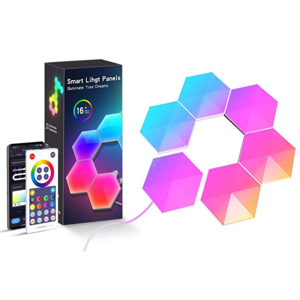 Настінні модульні Smart LED панелі соти LXQG01 RGBIC з Bluetooth, пультом та USB (набір із 6 шт.) Білий