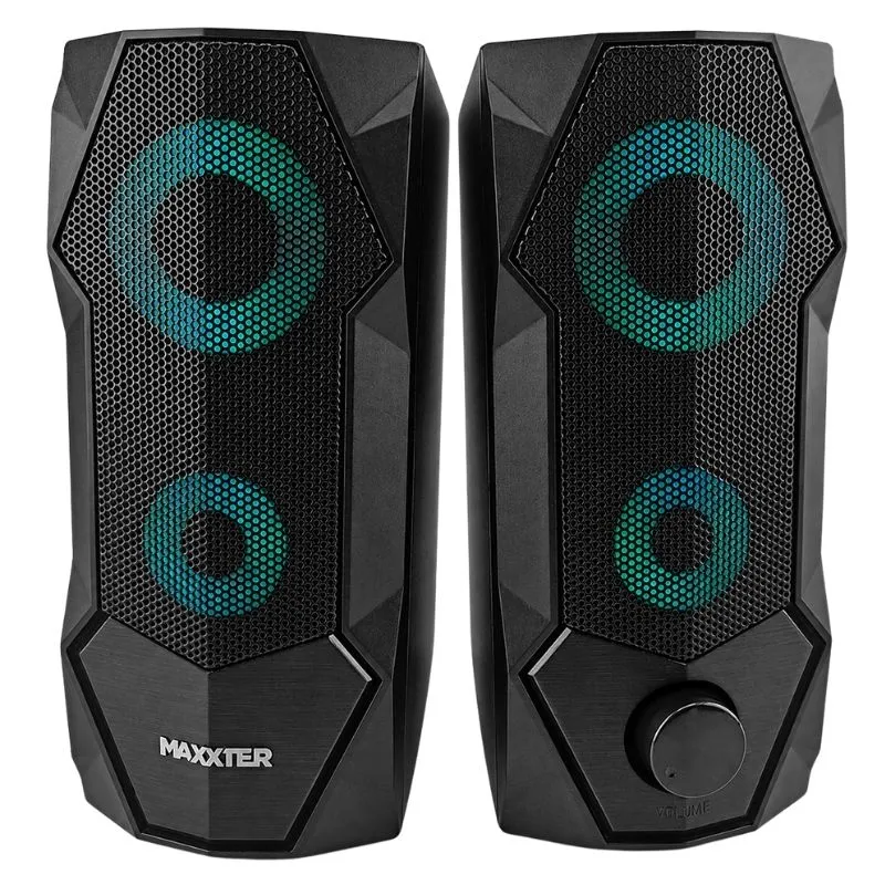Комп'ютерні колонки 2.0 Maxxter CSP-U002 6W з RGB-підсвічуванням (USB/Jack 3.5мм), Чорний
